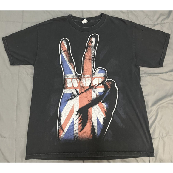 Vintage The Who Shirt Adult Peace Sign Union Jack Flag Black Crew Neck Large - Picture 5 of 11